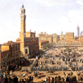 Veduta diurna della Piazza del Campo a Siena col Palio in corso in onore di Francesco Stefano e Maria Teresa d'Austria