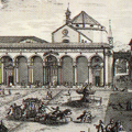 Veduta della Piazza della SS. Nunziata, Statua Equestre di Ferdinando Primo, Fonti, e Loggie Laterali