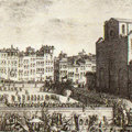 Veduta della Chiesa, e Piazza di S. Croce con la festa del Calcio fatta l'anno 1738 alla Real presenza de' Regnanti Sovrani