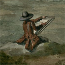 Pittore di paesaggi in un acquerello del XVIII secolo