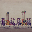 Manoscritto con illustrazione a colori di una processione per la Festa di S. Giovanni Battista a Firenze
